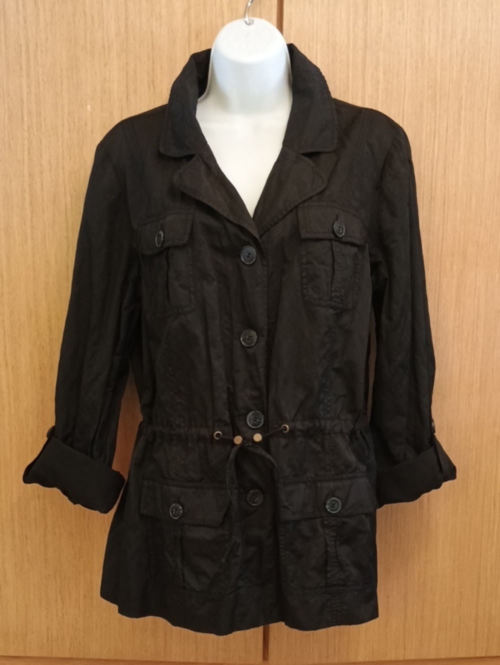 Chico's SZ 2 Black Drawstring-Waist Utility Jacket